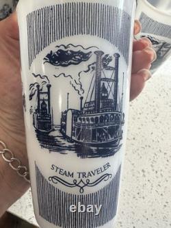 Vintage Hazel Atlas White Milk Glass Summertime Steam Traveler Cups Set Of 12