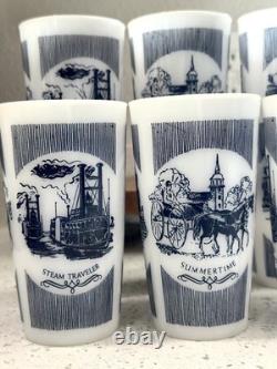 Vintage Hazel Atlas White Milk Glass Summertime Steam Traveler Cups Set Of 12