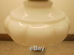 Vintage Heavy White Milk Glass Electric Hurricane Torchiere Table Lamp 21 Tall