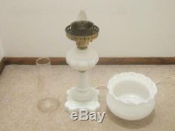 Vintage Heavy White Milk Glass Electric Hurricane Torchiere Table Lamp 21 Tall