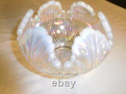 Vintage Hexagonal Iridescent Glass Bowl with Milk Glass Tips