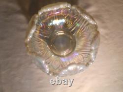 Vintage Hexagonal Iridescent Glass Bowl with Milk Glass Tips