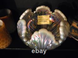Vintage Hexagonal Iridescent Glass Bowl with Milk Glass Tips