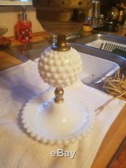 Vintage Hobnail Fenton Milk Glass Lamp