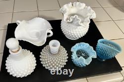 Vintage Hobnail Milk Glass 11-Piece Lot Fenton & Unmarked Estate Find Vintage Hobnail Milk Glass 11-Piece Lot Fenton & Unmarked Estate Find