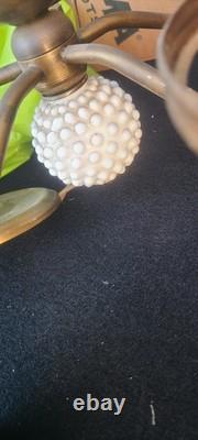 Vintage Hobnail Milk Glass 5-Arm Chandelier Ceiling Light Fixture