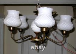 Vintage Hobnail Milk Glass 5 Arm Chandelier Glass Ceiling Light Fixture 20 Dia