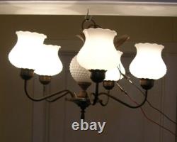 Vintage Hobnail Milk Glass 5 Arm Chandelier Glass Ceiling Light Fixture 20 Dia