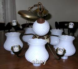Vintage Hobnail Milk Glass 5 Arm Chandelier Glass Ceiling Light Fixture 20 Dia