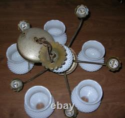 Vintage Hobnail Milk Glass 5 Arm Chandelier Glass Ceiling Light Fixture 20 Dia