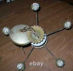 Vintage Hobnail Milk Glass 5 Arm Chandelier Glass Ceiling Light Fixture 20 Dia