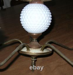 Vintage Hobnail Milk Glass 5 Arm Chandelier Glass Ceiling Light Fixture 20 Dia