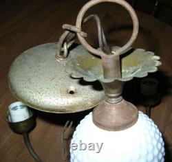 Vintage Hobnail Milk Glass 5 Arm Chandelier Glass Ceiling Light Fixture 20 Dia