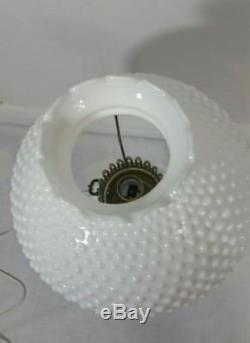 Vintage Hobnail Milk Glass White Table Lamp, Hurricane