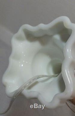 Vintage Hobnail Milk Glass White Table Lamp, Hurricane