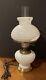 Vintage Hobnail White Milk Glass Hurricane Table Lamp