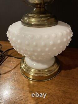 Vintage Hobnail White Milk Glass Hurricane Table Lamp