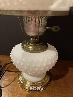 Vintage Hobnail White Milk Glass Hurricane Table Lamp