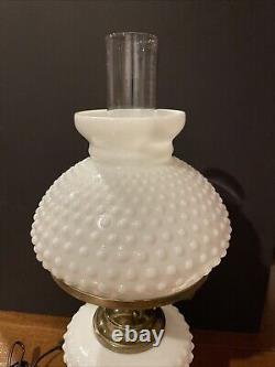 Vintage Hobnail White Milk Glass Hurricane Table Lamp