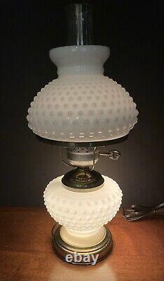 Vintage Hobnail White Milk Glass Hurricane Table Lamp