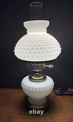 Vintage Hobnail White Milk Glass Hurricane Table Lamp