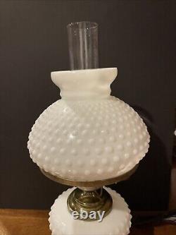 Vintage Hobnail White Milk Glass Hurricane Table Lamp