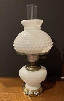 Vintage Hobnail White Milk Glass Hurricane Table Lamp