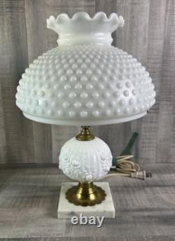 Vintage Hobnail White Milk Glass Hurricane Table Lamp Tested Working