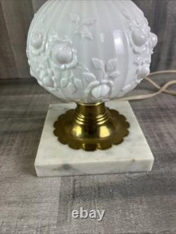 Vintage Hobnail White Milk Glass Hurricane Table Lamp Tested Working