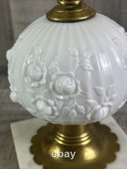 Vintage Hobnail White Milk Glass Hurricane Table Lamp Tested Working