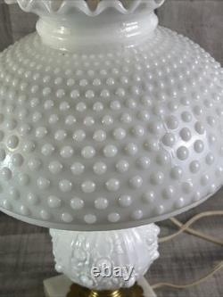 Vintage Hobnail White Milk Glass Hurricane Table Lamp Tested Working