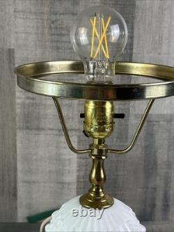 Vintage Hobnail White Milk Glass Hurricane Table Lamp Tested Working
