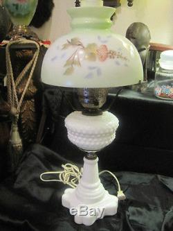 Vintage Hobnail White Milk Glass Lamp, Hurricane Lamp