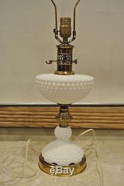 Vintage Hobnail White Milk Glass and Brass Table Lamp