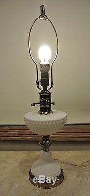 Vintage Hobnail White Milk Glass and Brass Table Lamp