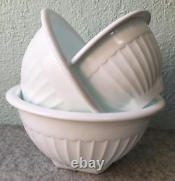Vintage Hocking Vitrock Bright White Milk Glass Ribbed Mixing Nesting Bowls 3