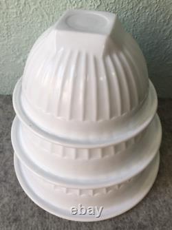Vintage Hocking Vitrock Bright White Milk Glass Ribbed Mixing Nesting Bowls 3