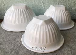 Vintage Hocking Vitrock Bright White Milk Glass Ribbed Mixing Nesting Bowls 3