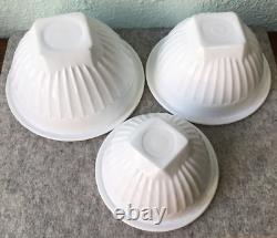 Vintage Hocking Vitrock Bright White Milk Glass Ribbed Mixing Nesting Bowls 3