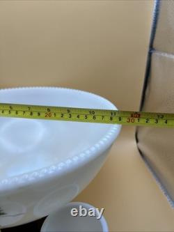 Vintage Holiday MCKEE Tom & Jerry Milk Glass Egg Nog Punch Bowl Set With 6 Cups