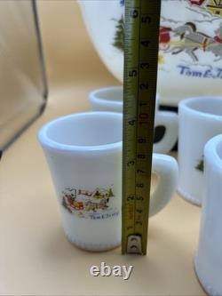 Vintage Holiday MCKEE Tom & Jerry Milk Glass Egg Nog Punch Bowl Set With 6 Cups