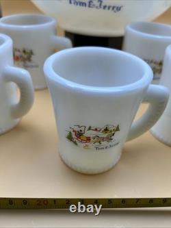 Vintage Holiday MCKEE Tom & Jerry Milk Glass Egg Nog Punch Bowl Set With 6 Cups