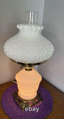 Vintage Hollywood Regency Milk Glass Lamp Parlor Light Hurricane Daisy Medallion Vintage Hollywood Regency Milk Glass Lamp Parlor Light Hurricane Daisy Medallion