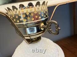Vintage Hollywood Regency Milk Glass Lamp Parlor Light Hurricane Daisy Medallion Vintage Hollywood Regency Milk Glass Lamp Parlor Light Hurricane Daisy Medallion