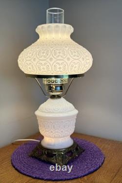 Vintage Hollywood Regency Milk Glass Lamp Parlor Light Hurricane Daisy Medallion Vintage Hollywood Regency Milk Glass Lamp Parlor Light Hurricane Daisy Medallion