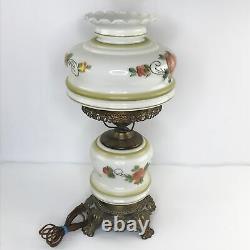 Vintage Hurricane GWTW Table Lamp White Floral Hand Painted Milk Glass 22