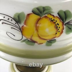 Vintage Hurricane GWTW Table Lamp White Floral Hand Painted Milk Glass 22