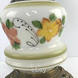 Vintage Hurricane GWTW Table Lamp White Floral Hand Painted Milk Glass 22