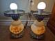 Vintage Hurricane Gone With The Wind Lamps Matching Pair, Mcm White Milk Glass