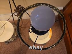 Vintage Hurricane Gone With The Wind Lamps Matching Pair, MCM White Milk Glass